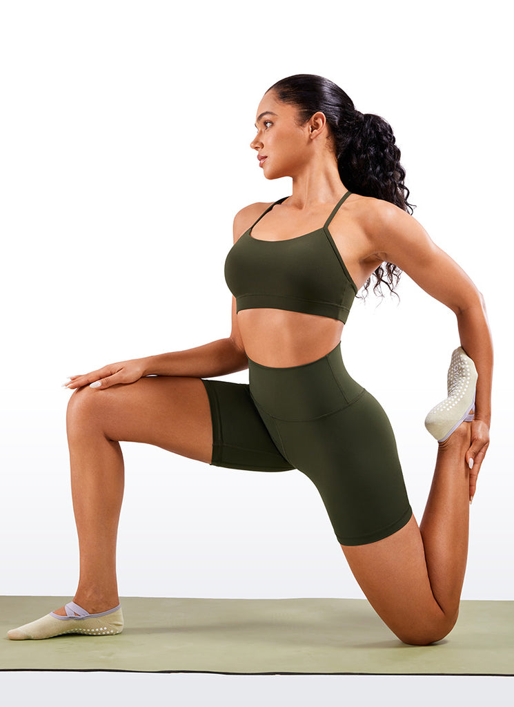 CRZ YOGA Women's Yoga High Rise Biker Shorts Nakedfeel Shorts 6'' Olive Green