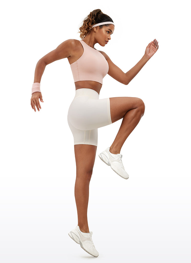 CRZ YOGA Women's Yoga High Rise Biker Shorts Nakedfeel Shorts 6'' Taupe