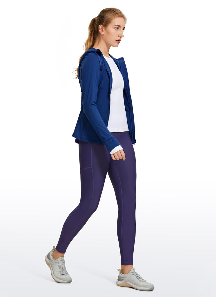 CRZ YOGA Women's High Rise Thermal Fleece Lined Pocket Legging II 25'' Slate Blue