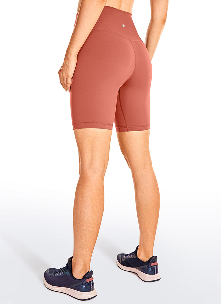 CRZ YOGA Women's Yoga High Rise Biker Shorts Nakedfeel Shorts 8'' Crimson