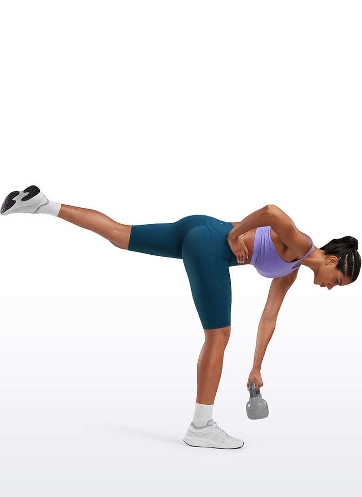 CRZ YOGA Women's Train High Rise Biker Nakedfeel Shorts Pockets 10'' Coffee Brown