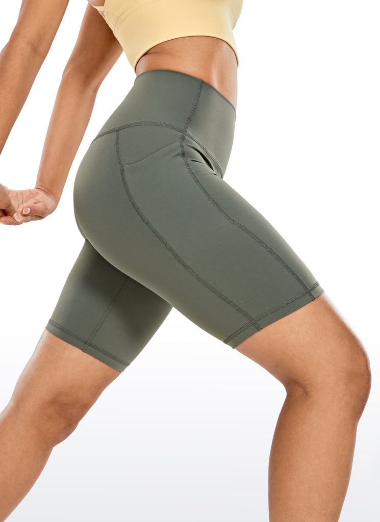 CRZ YOGA Women's Train High Rise Biker Nakedfeel Pocket Shorts 8'' True Navy