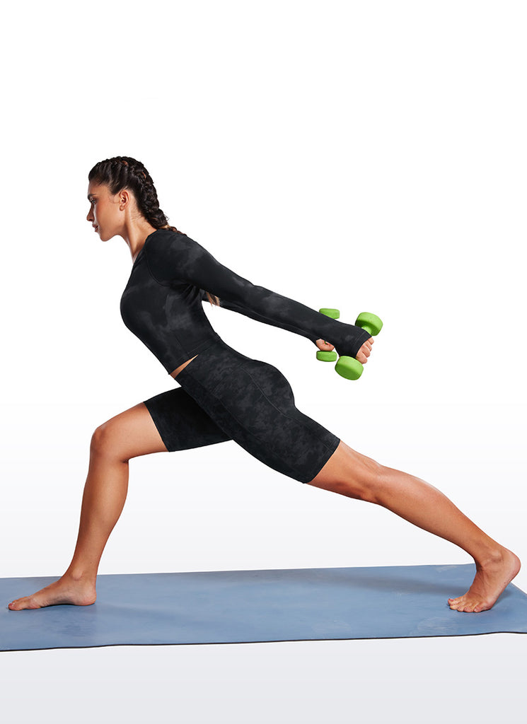 CRZ YOGA Women's Train High Rise Biker Nakedfeel Pocket Shorts 8'' Tie Dye Smoke Ink