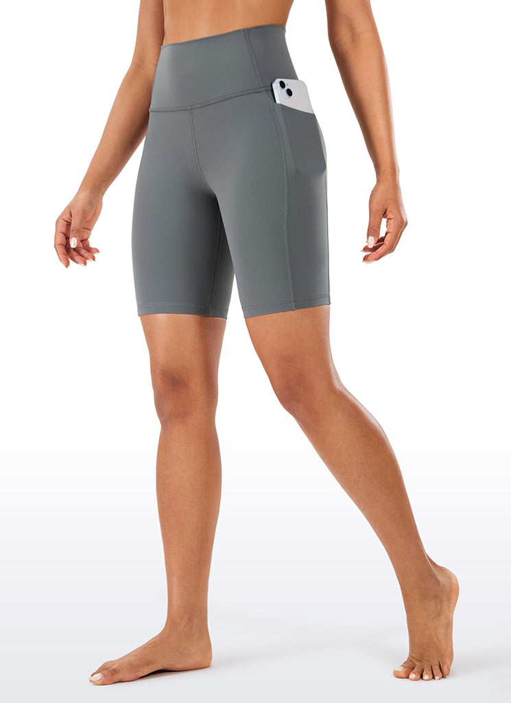 CRZ YOGA Women's Train High Rise Biker Nakedfeel Pocket Shorts 8'' Tie Dye Smoke Ink