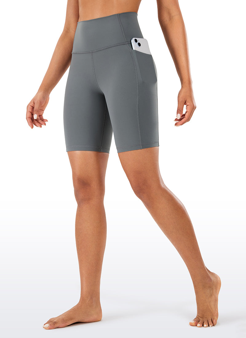 CRZ YOGA Women's Train High Rise Biker Nakedfeel Pocket Shorts 8'' Dark Carbon