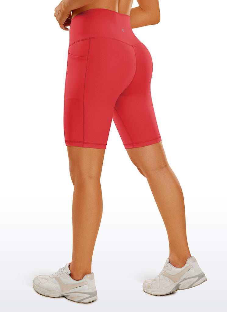 CRZ YOGA Women's Train High Rise Biker Nakedfeel Pocket Shorts 8'' Crimson