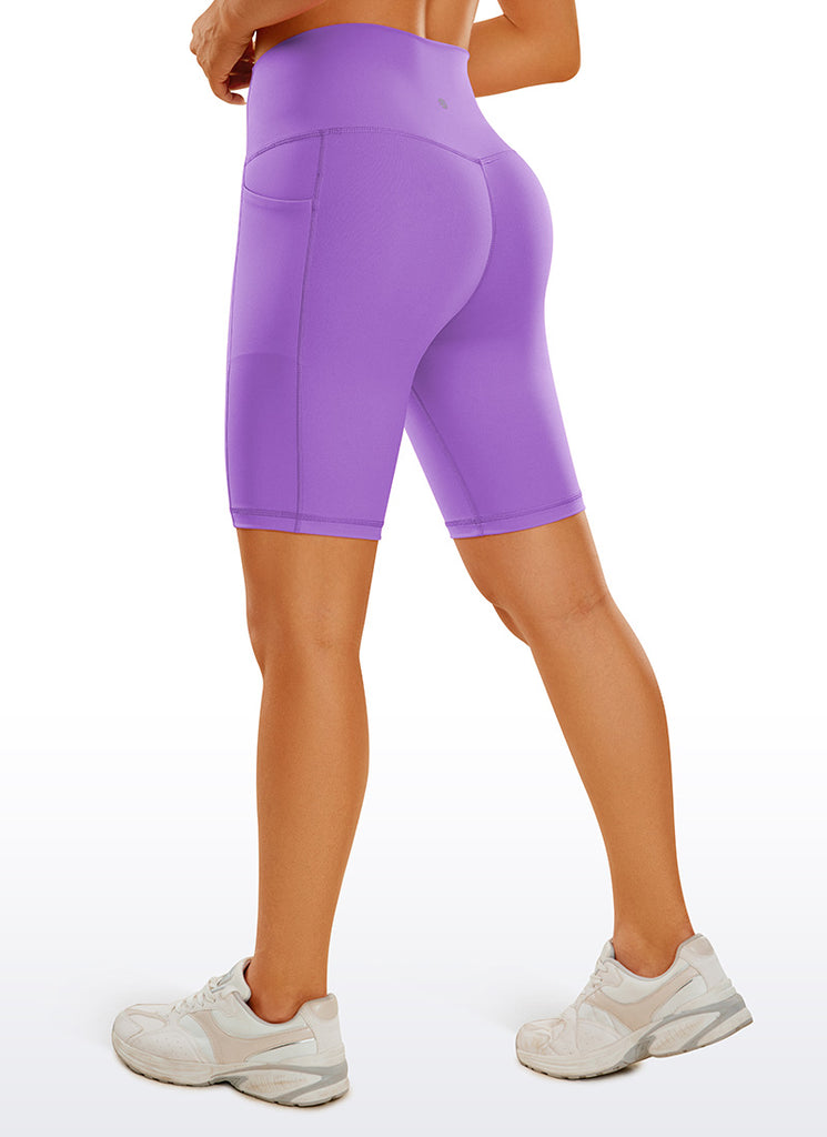 CRZ YOGA Women's Train High Rise Biker Nakedfeel Pocket Shorts 8'' Antique Bark