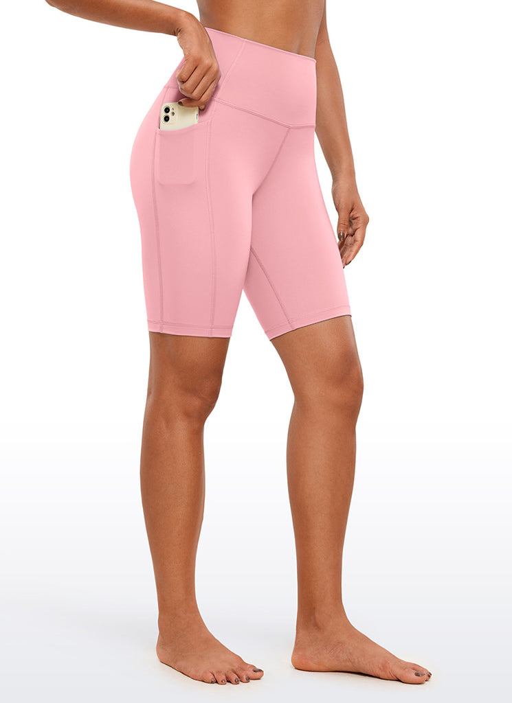 CRZ YOGA Women's Train High Rise Biker Nakedfeel Pocket Shorts 8'' Antique Bark