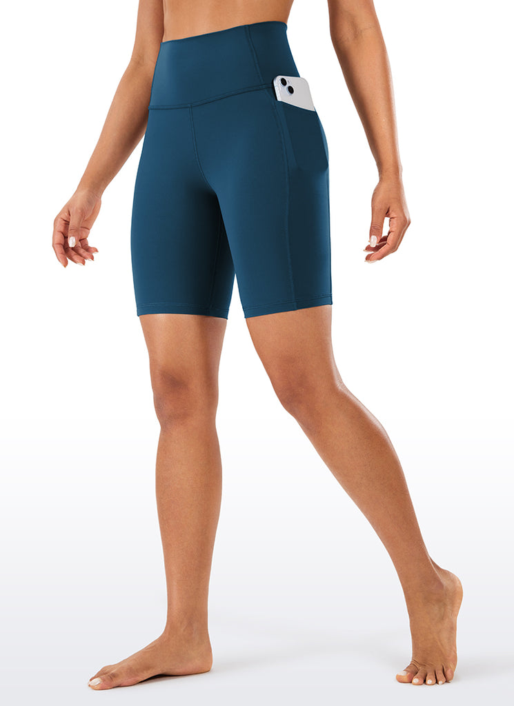 CRZ YOGA Women's Train High Rise Biker Nakedfeel Pocket Shorts 8'' Black Tie Dye Flowers