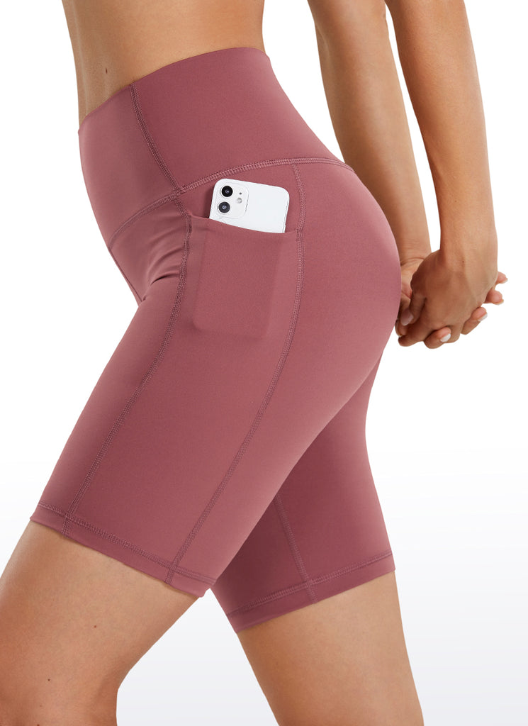 CRZ YOGA Women's Train High Rise Biker Nakedfeel Pocket Shorts 8'' Sepia