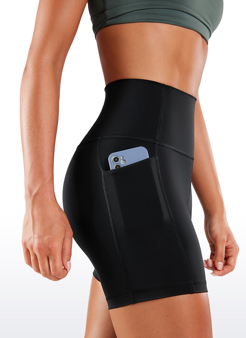 CRZ YOGA Women's Train High Rise Biker Nakedfeel Pocket Shorts 5'' Black