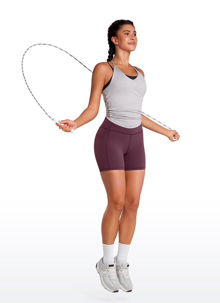 CRZ YOGA Women's Train High Rise Biker Nakedfeel Pocket Shorts 5'' True Navy