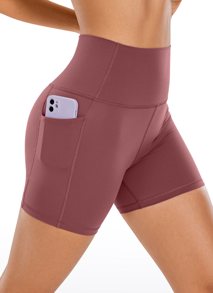 CRZ YOGA Women's Train High Rise Biker Nakedfeel Pocket Shorts 5'' Carbon Dust