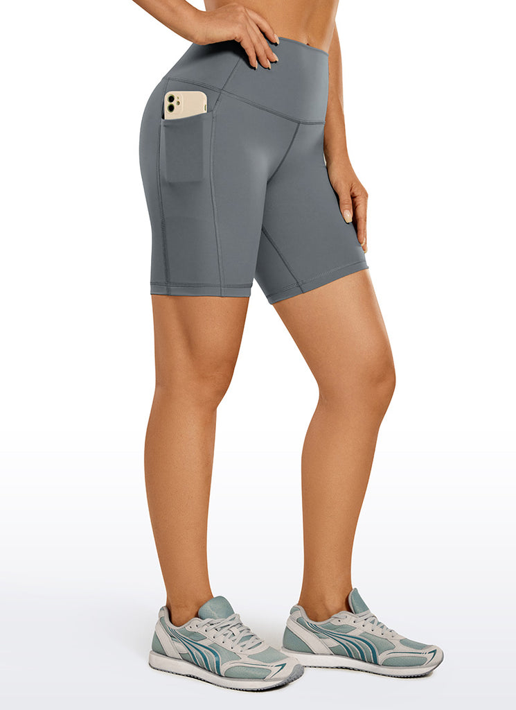 CRZ YOGA Women's Train High Rise Biker Nakedfeel Pocket Shorts 6'' Tie Dye Smoke Ink