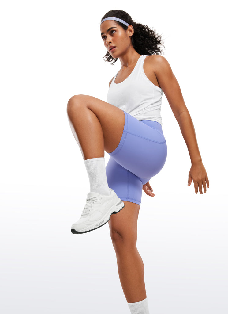 CRZ YOGA Women's Train High Rise Biker Nakedfeel Pocket Shorts 6'' The heartbeat powder