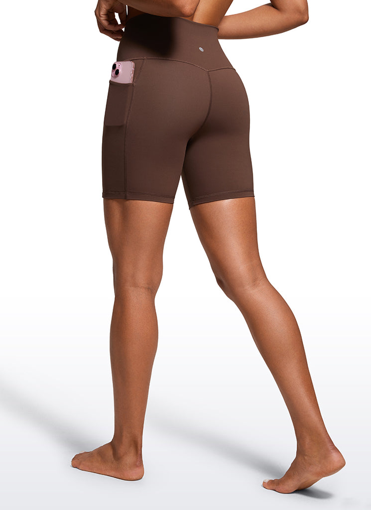 CRZ YOGA Women's Train High Rise Biker Nakedfeel Pocket Shorts 6'' Electronic Fluorescent