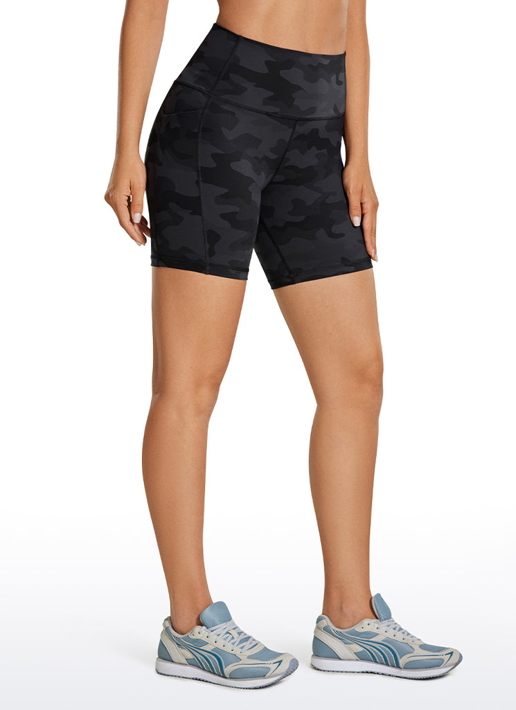 CRZ YOGA Women's Train High Rise Biker Nakedfeel Pocket Shorts 6'' Black