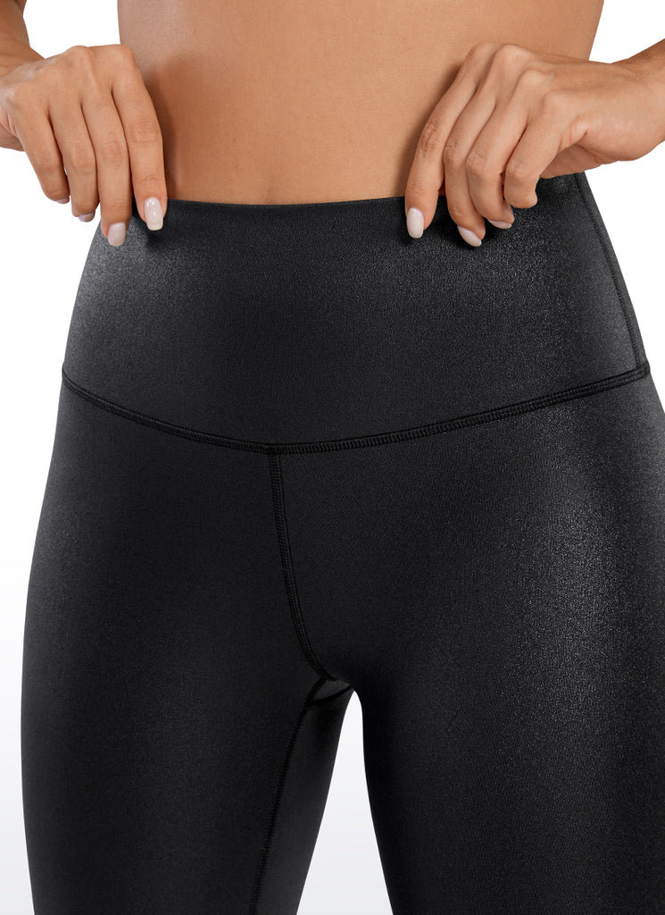 CRZ YOGA Women Butterluxe Matte Faux Leather Leggings 25'' Hot Fudge Brown Foil Pattern