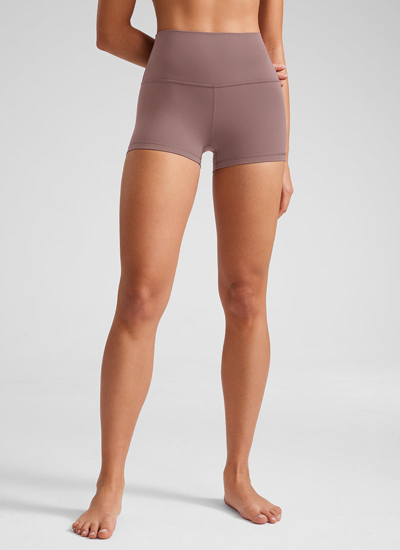 CRZ YOGA Women's Yoga High Rise Booty Butterluxe Biker Shorts 2.5'' Mauve @model_info:Fiona