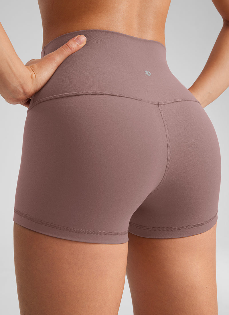 CRZ YOGA Women's Yoga High Rise Booty Butterluxe Biker Shorts 2.5'' Mauve @model_info:Fiona