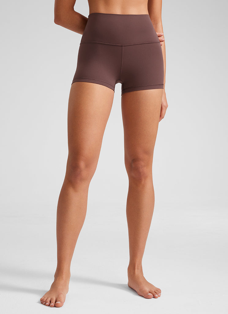 CRZ YOGA Women's Yoga High Rise Booty Butterluxe Biker Shorts 2.5'' Taupe