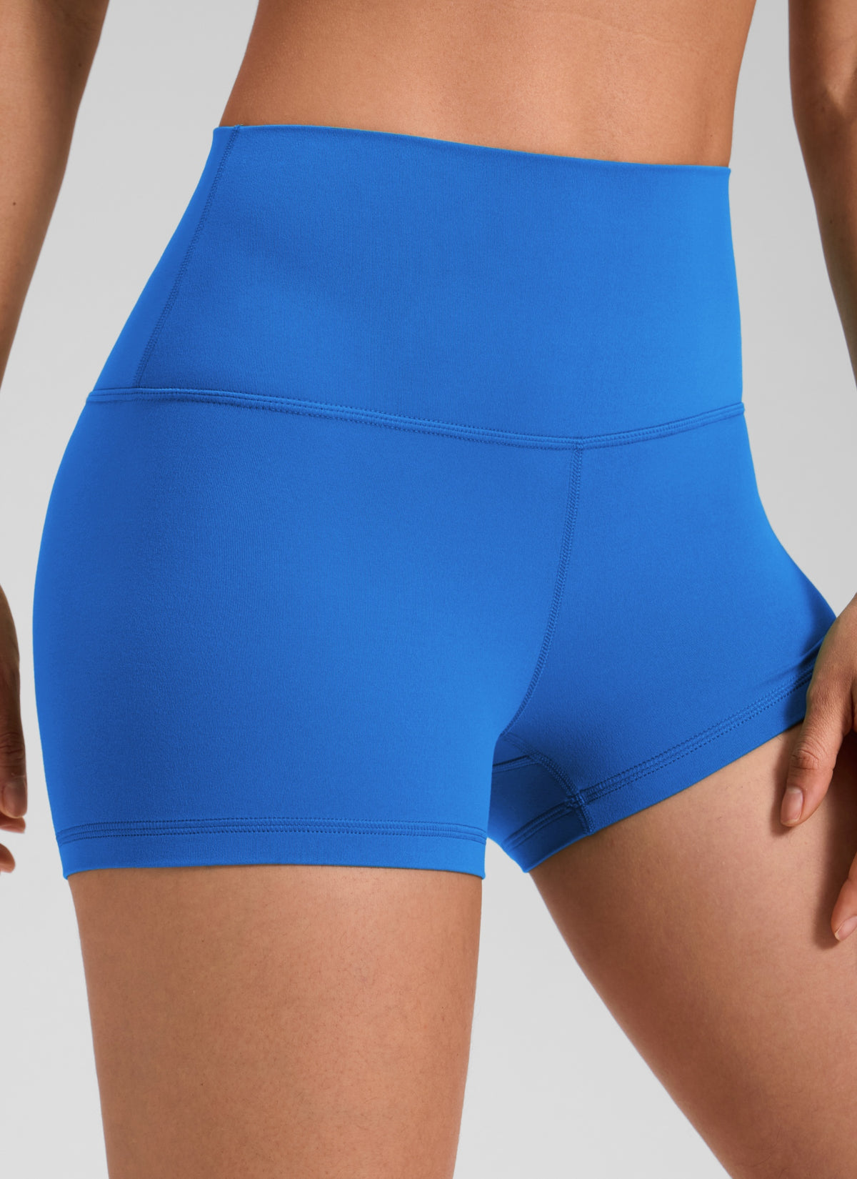 CRZ YOGA Women's Yoga High Rise Booty Butterluxe Biker Shorts 2.5'' Sparkle Blue @model_info:Larissa