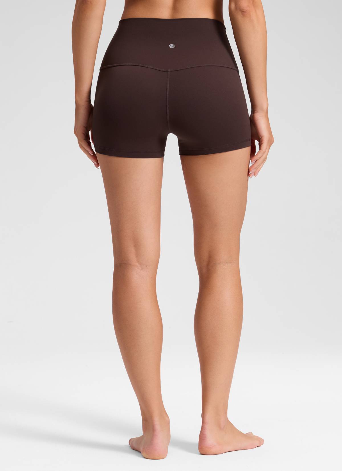 CRZ YOGA Women's Yoga High Rise Booty Butterluxe Biker Shorts 2.5'' Hot Fudge Brown @model_info:Milena