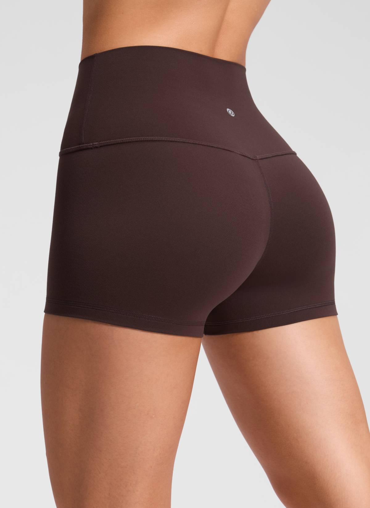 CRZ YOGA Women's Yoga High Rise Booty Butterluxe Biker Shorts 2.5'' Hot Fudge Brown @model_info:Milena