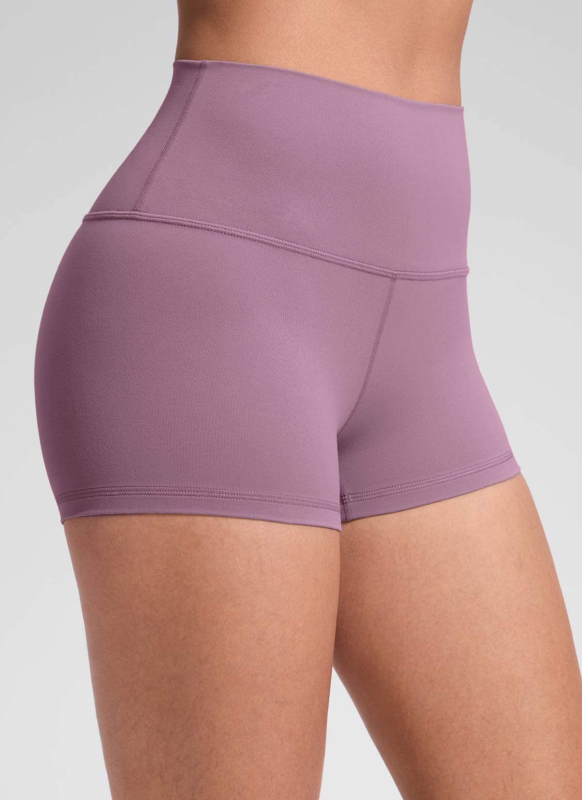 CRZ YOGA Women's Yoga High Rise Booty Butterluxe Biker Shorts 2.5'' Light Lavender @model_info:Fiona