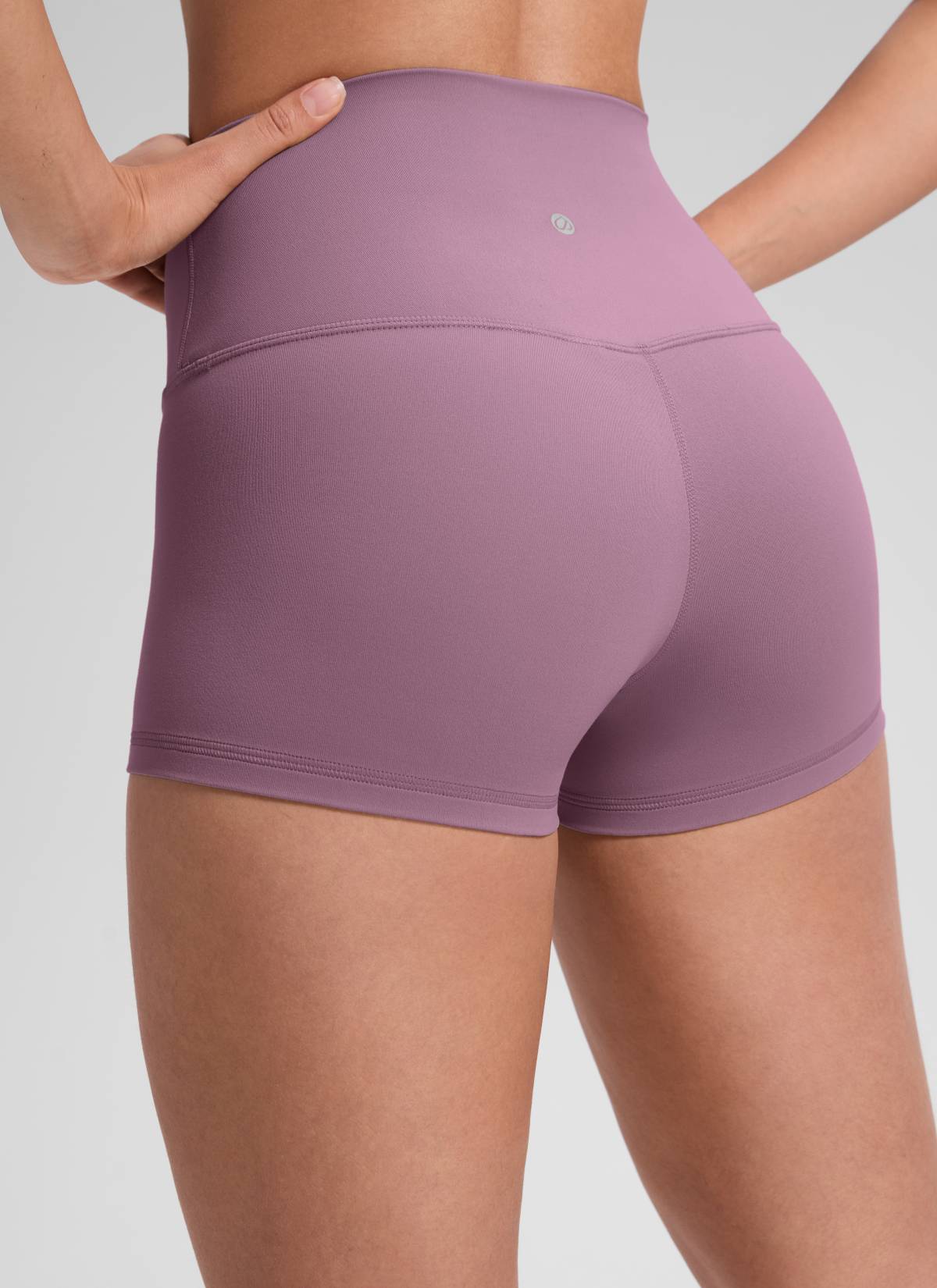 CRZ YOGA Women's Yoga High Rise Booty Butterluxe Biker Shorts 2.5'' Light Lavender @model_info:Fiona