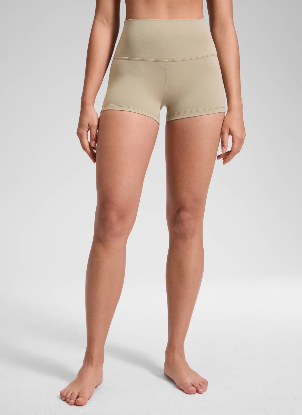CRZ YOGA Women's Yoga High Rise Booty Butterluxe Biker Shorts 2.5'' Oak @model_info:Fiona