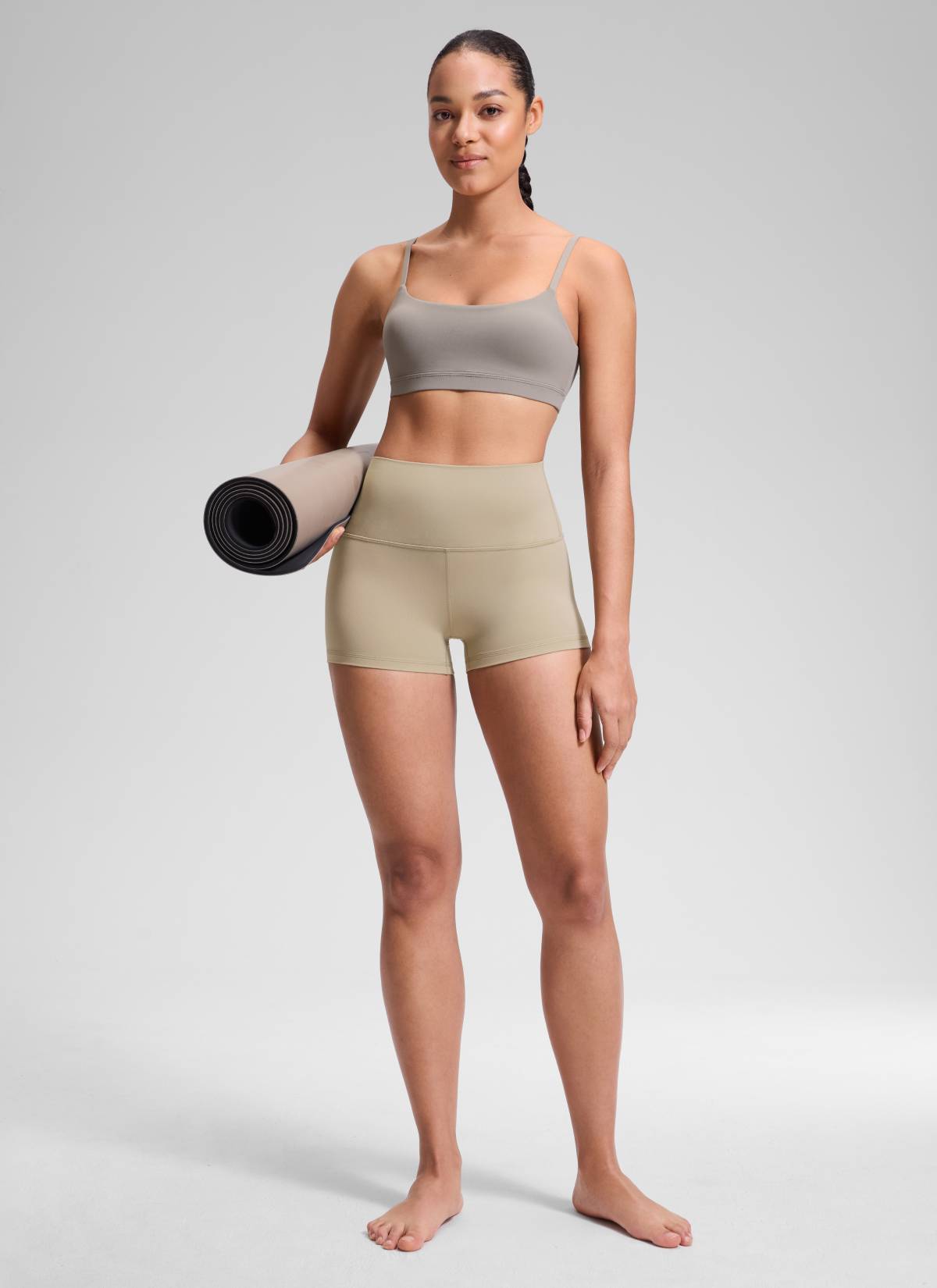 CRZ YOGA Women's Yoga High Rise Booty Butterluxe Biker Shorts 2.5'' Oak @model_info:Fiona