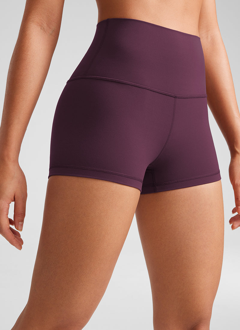 CRZ YOGA Women's Yoga High Rise Booty Butterluxe Biker Shorts 2.5'' Deep Purple @model_info:Fiona
