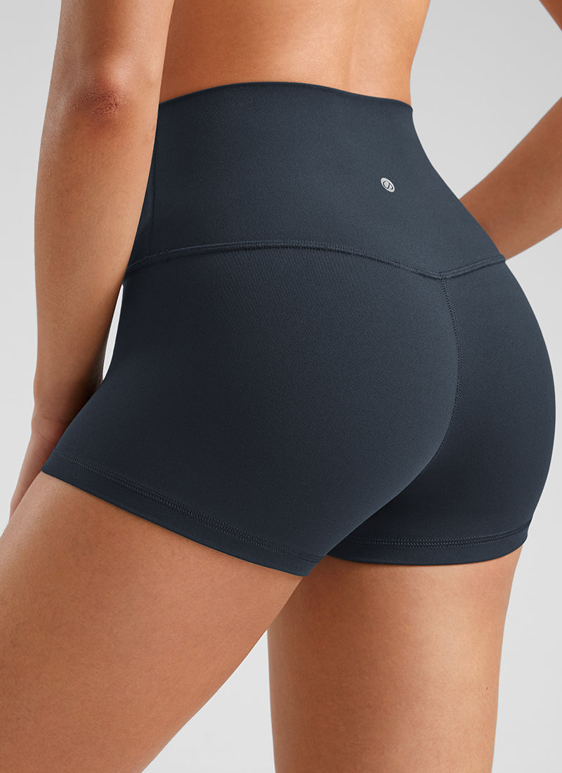 CRZ YOGA Women's Yoga High Rise Booty Butterluxe Biker Shorts 2.5'' True Navy @model_info:Fiona