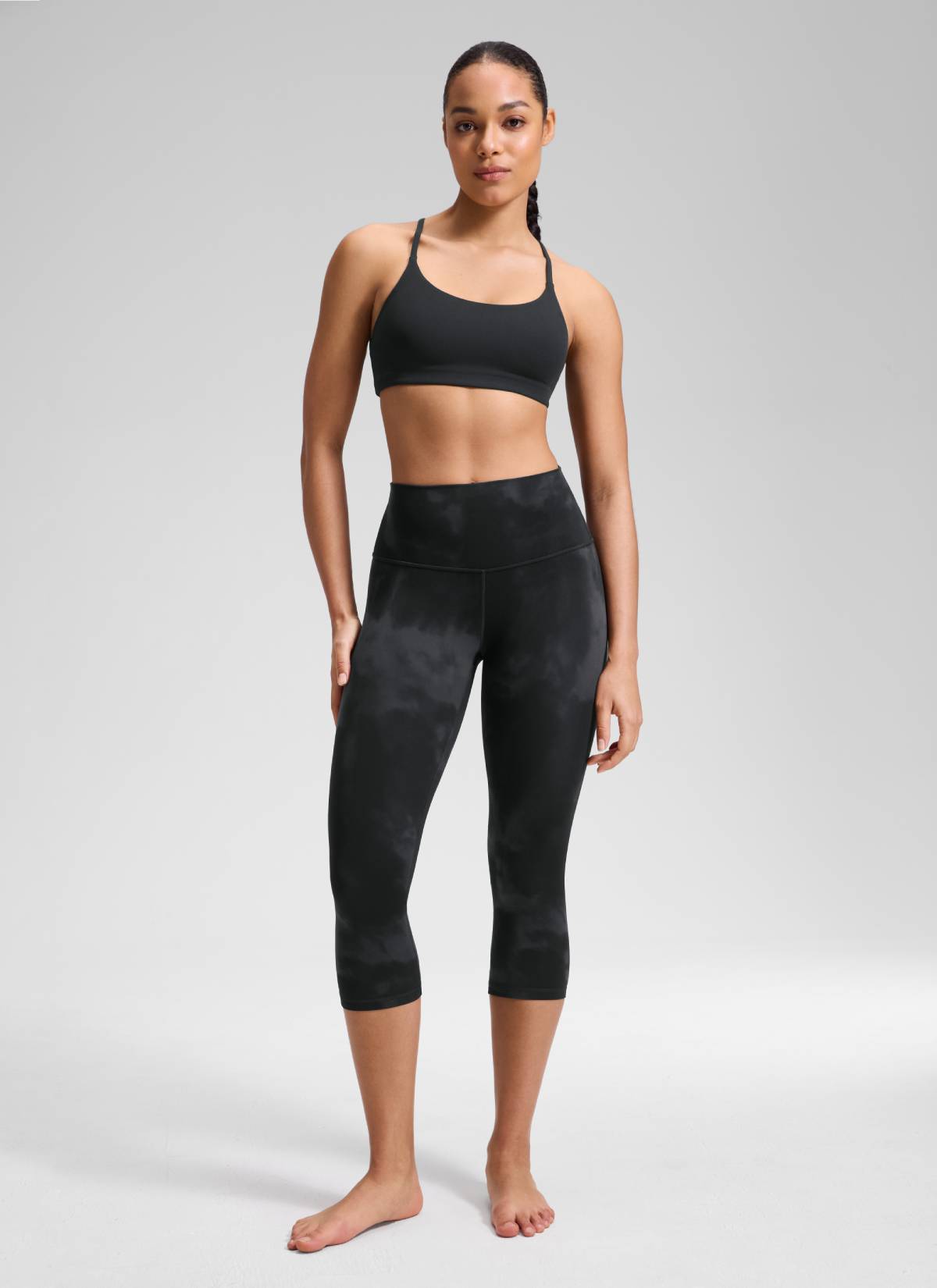 CRZ YOGA Women's Yoga Lounge High Rise Butterluxe Yoga Leggings 19'' Black Tie Dye Flowers