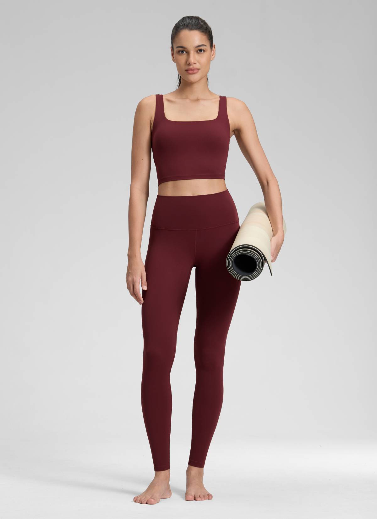 CRZ YOGA Women's Yoga Lounge High Rise Butterluxe Yoga Leggings 28'' Red Merlot @model_info:Jenna