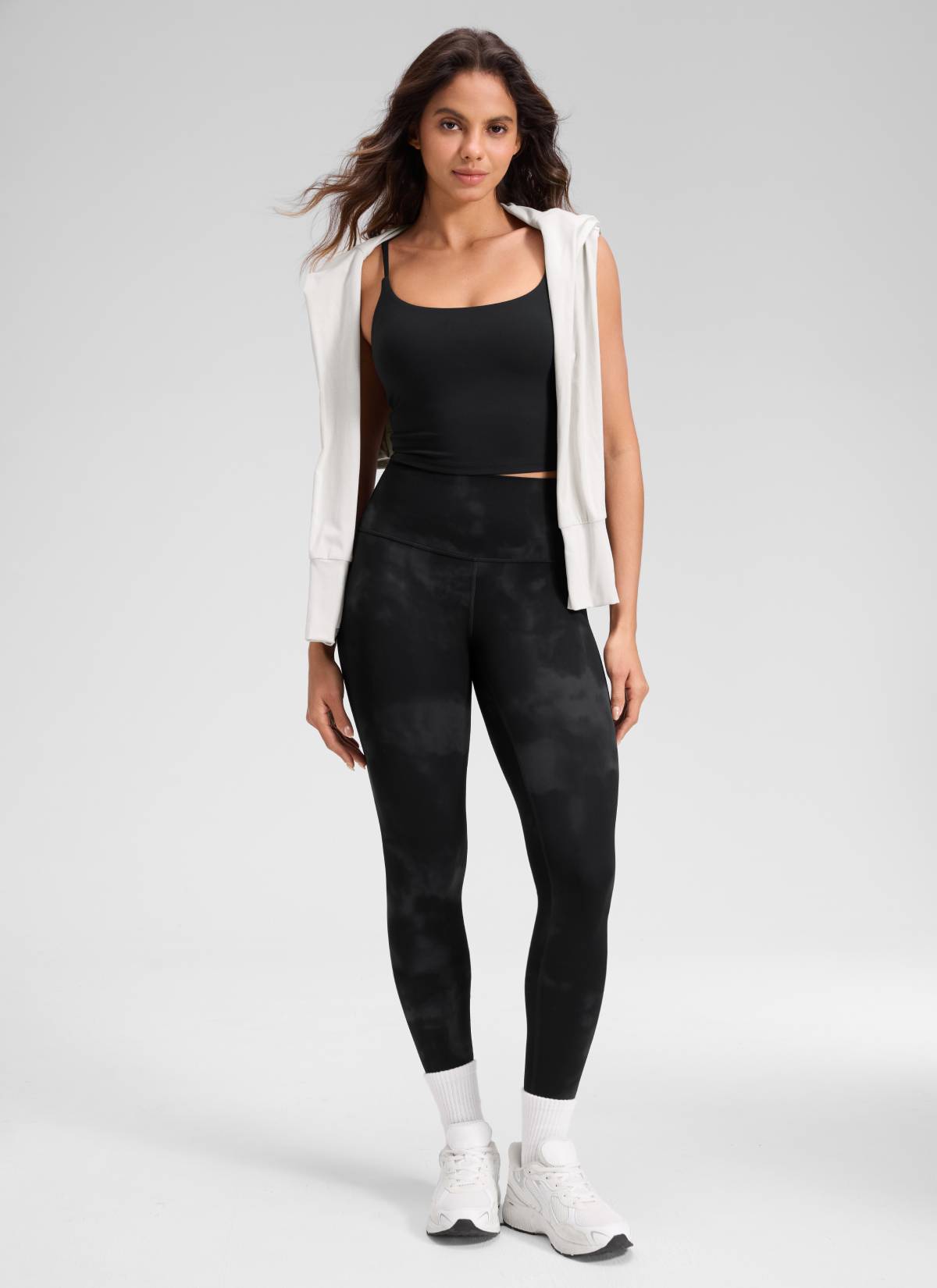 CRZ YOGA Women's Yoga Lounge High Rise Butterluxe Yoga Leggings 30'' Black Tie Dye Flowers @model_info:Dany