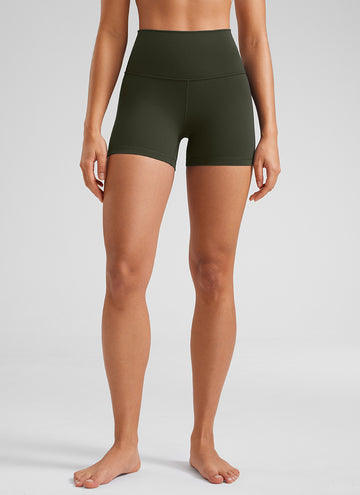 CRZ YOGA Women's Yoga High Rise Biker Shorts Butterluxe Shorts 4'' Olive Green