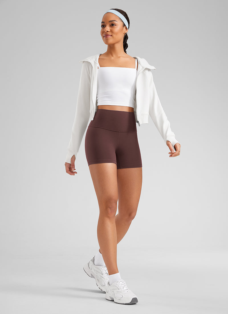 CRZ YOGA Women's Yoga High Rise Biker Shorts Butterluxe Shorts 4'' Taupe