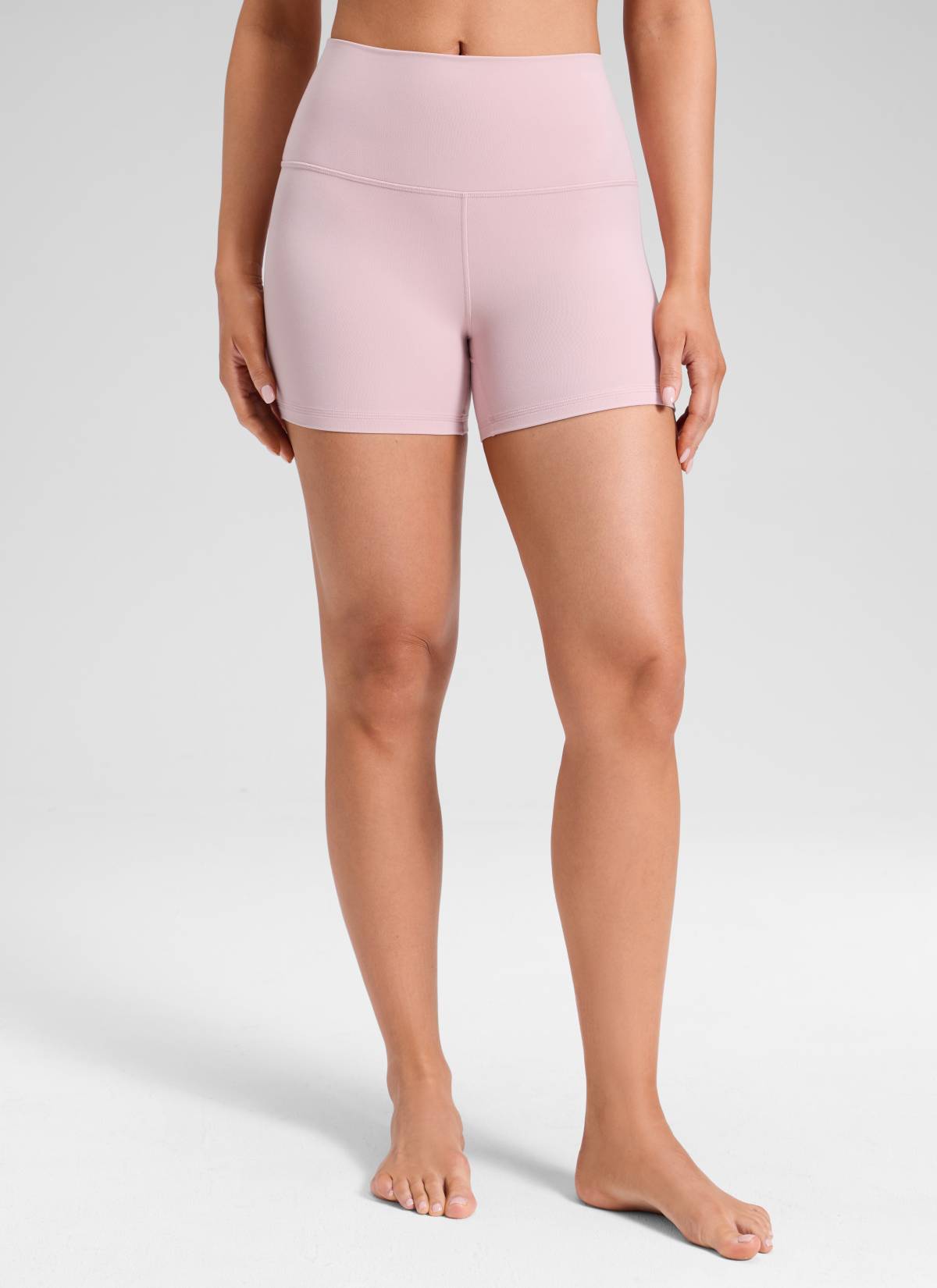 CRZ YOGA Women's Yoga High Rise Biker Shorts Butterluxe Shorts 4'' Pink Haze @model_info:Mariana