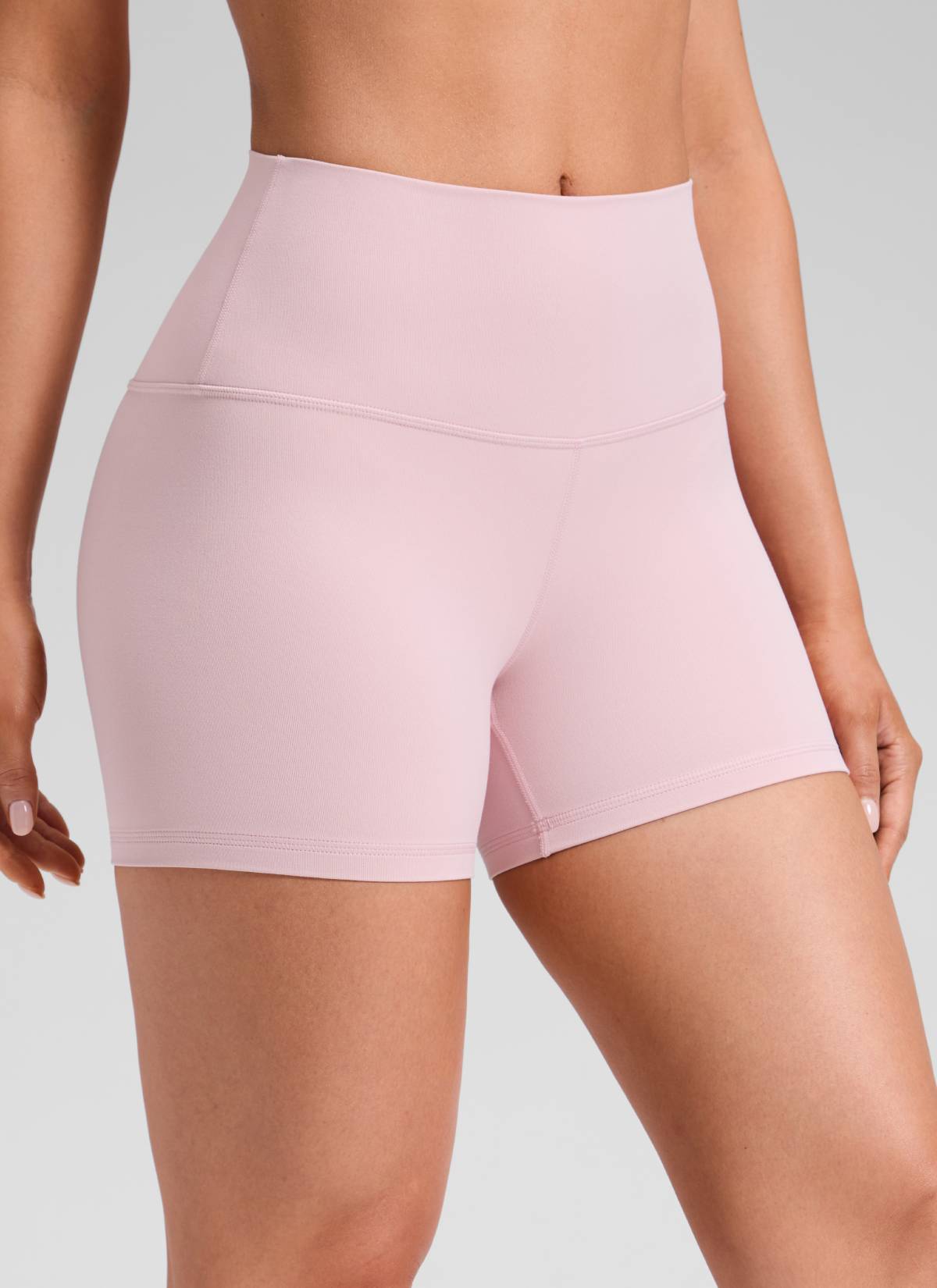 CRZ YOGA Women's Yoga High Rise Biker Shorts Butterluxe Shorts 4'' Pink Haze @model_info:Mariana