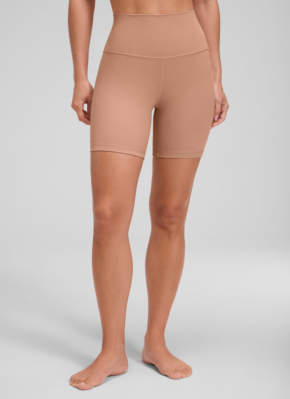 CRZ YOGA Women's Yoga High Rise Biker Shorts Butterluxe Shorts 6'' Mocha Mousse @model_info:Aline