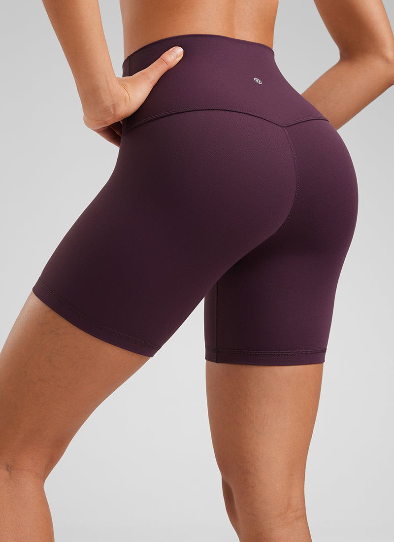 CRZ YOGA Women's Yoga High Rise Biker Shorts Butterluxe Shorts 6'' Deep Purple