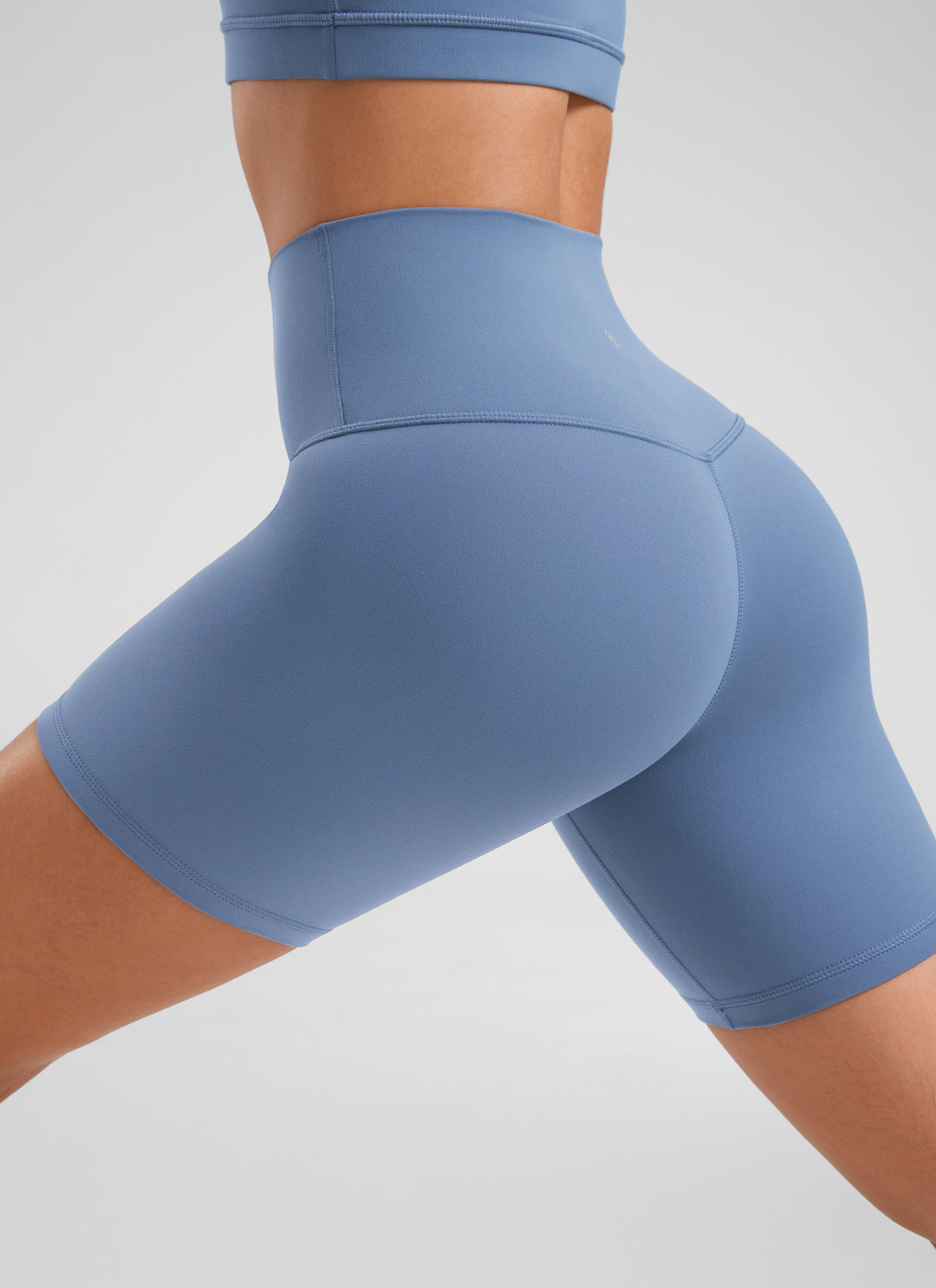 CRZ YOGA Women's Yoga High Rise Biker Shorts Butterluxe Shorts 6'' Oasis Blue @model_info:Fiona