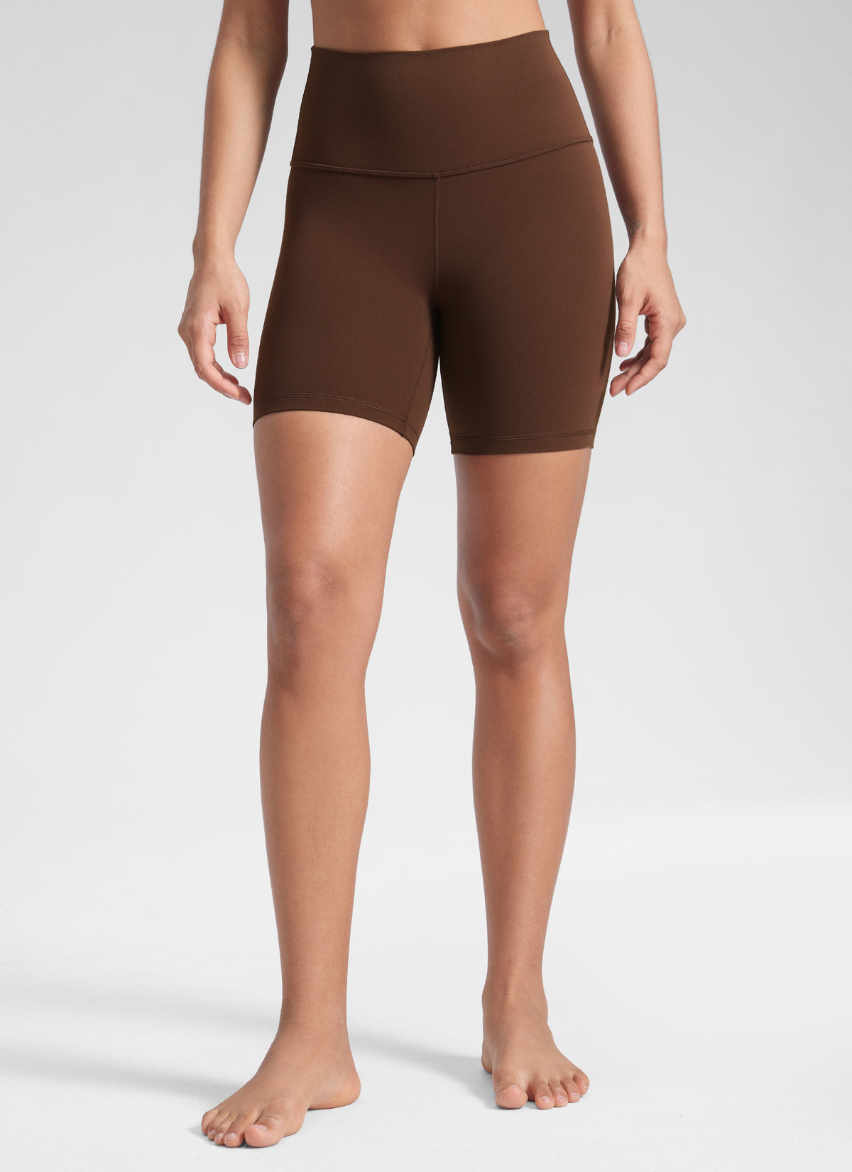 CRZ YOGA Women's Yoga High Rise Biker Shorts Butterluxe Shorts 6'' Lava Brown @model_info:Winma