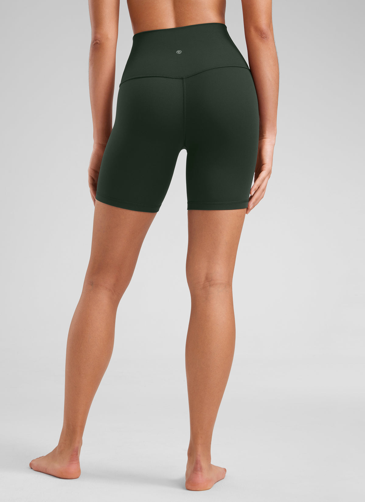 CRZ YOGA Women's Yoga High Rise Biker Shorts Butterluxe Shorts 6'' Legend Green @model_info:Fiona