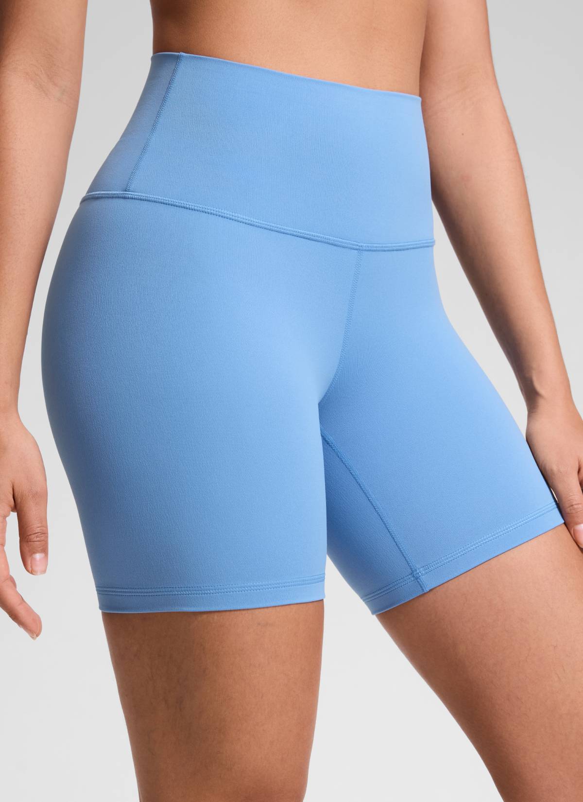 CRZ YOGA Women's Yoga High Rise Biker Shorts Butterluxe Shorts 6'' Party Blue @model_info:Fiona