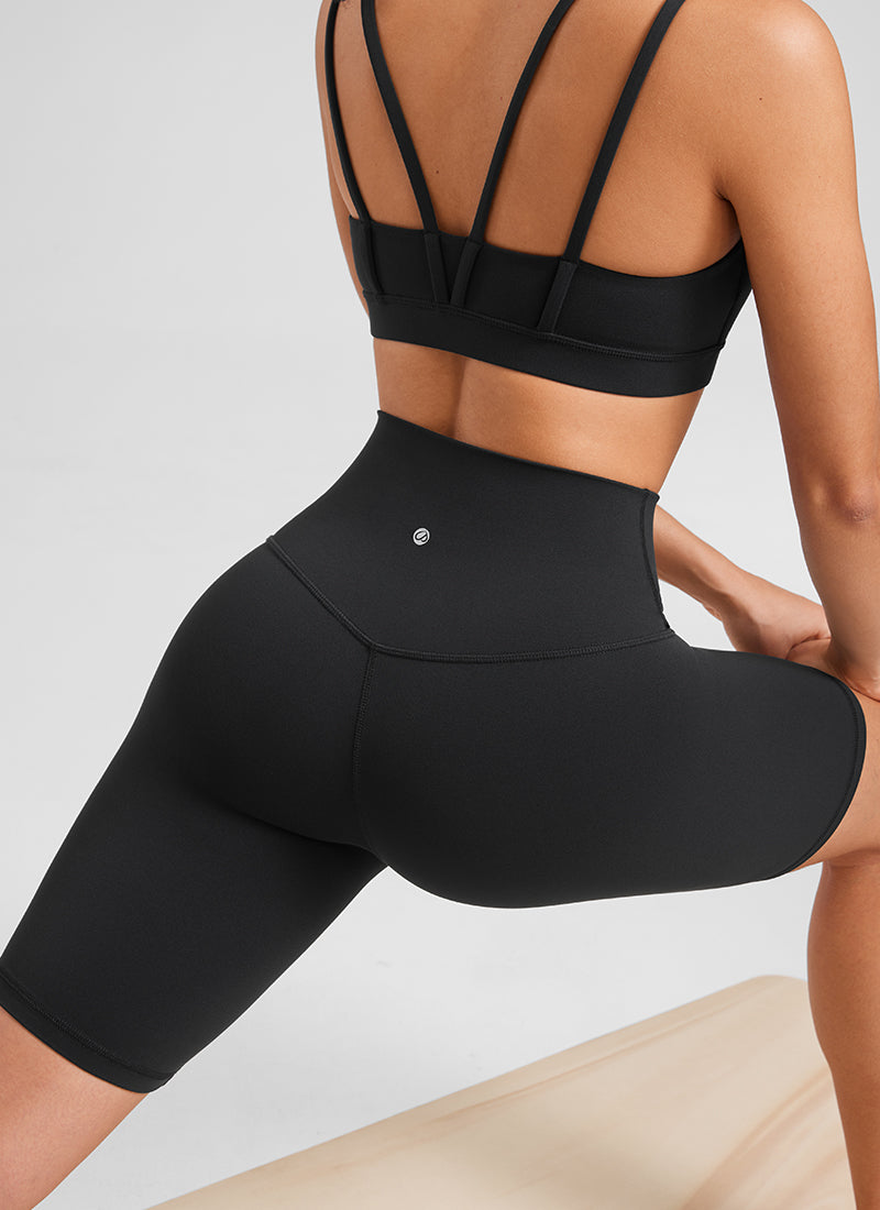 CRZ YOGA Women's Yoga High Rise Butterluxe Long Biker Shorts 8'' Black @model_info:Fiona
