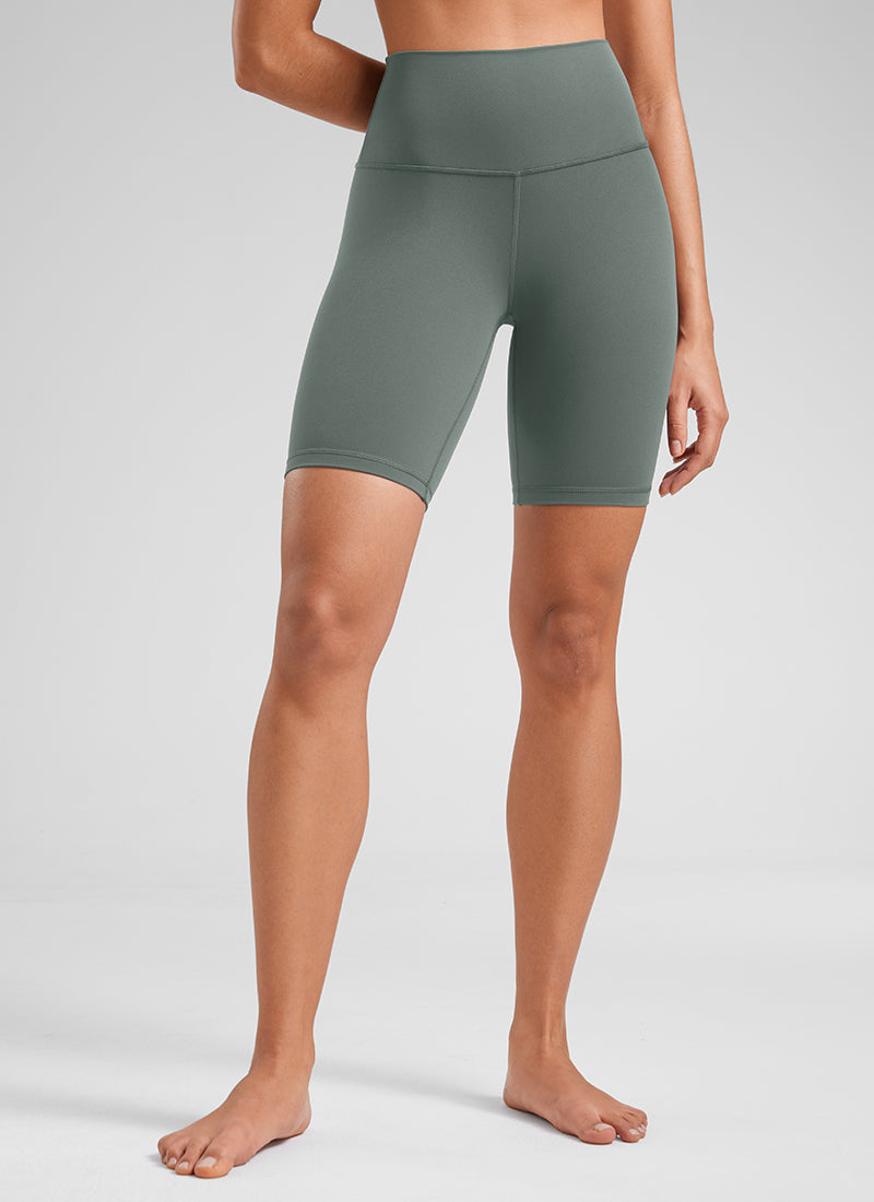 CRZ YOGA Women's Yoga High Rise Butterluxe Long Biker Shorts 8'' Grey Sage