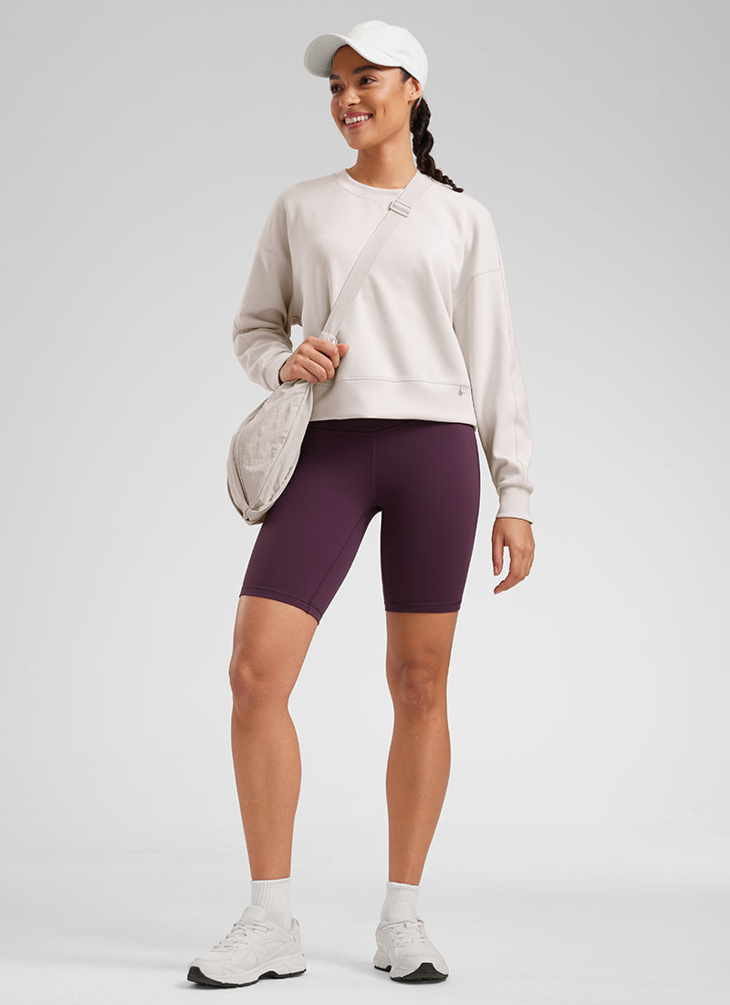CRZ YOGA Women's Yoga High Rise Butterluxe Long Biker Shorts 8'' Deep Purple @model_info:Fiona